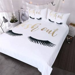 Eyelash Bedding Queen Gold and Black Cute Eyes Pattern Quilt Cover Set 3 Piece Funny Duvet Cover for Fashion Girls