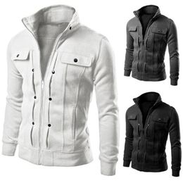Jaqueta masculina de cor pura projetada com lapela cardigan moda casual zipper zipper casaco quente