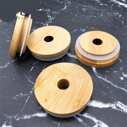 Woods Round Hollow Lids Bamboo Seal Jars Cover Bottle Cup Home Decor 70mm 80mm Drinkware Caps 3 8hx G2