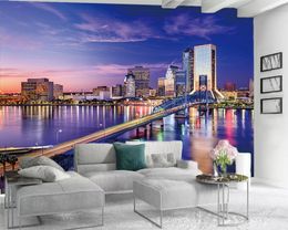 3d Wallpaper 3d Mural Wall Paper Living Room Illuminated City Bridges and Buildings Romantic Scenery Decorative Silk 3d Mural Wallpaper