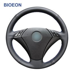 Hand Sewing Black Artificial Leather Wrap Car Steering Wheel Cover for BMW E60 (Sedan) 530d 2003-2009 E61 (Touring) 2004-2009