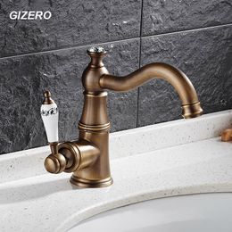 Basin Sink Mixer Faucets Antique Brass Sink Faucet Mixer Taps Swivel Spout with Ceramic Handle Hot And Cold Mixer Crane ZR212
