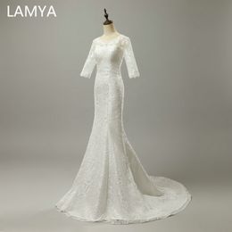 LAMYA Mermaid Wedding Dresses Princess Dubai Bridal Dresses Vestido De Novia Vintage Half Sleeve Off-white Plus Size