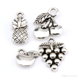 Hot Sales ! 120 pcs Antique Silver Alloy Grape Cherry Pineapple Mixed Fruit Charms Pendant DIY Jewelry