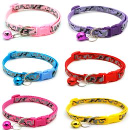 Camouflage Print Dog Collars With Bell Adjustable Size Pet Necklace Neck Strap Safety Fashion Accessories Supplies