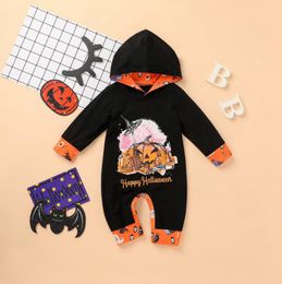 Baby Clothes Halloween Pumpkin Letter Girls Romper Hat 2pcs Set Long Sleeve Infant Boy Jumpsuits Fashion Baby Clothing 8 Designs BT5964