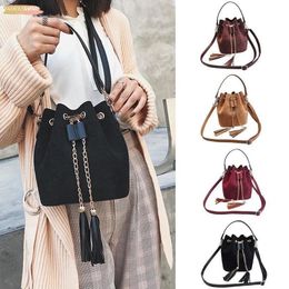 High Quality Women Suede Shoulder Bag Tassel Bucket Bags For Ladies Girls Crossbody Bags Sac A Main Femme Fashion Handbag