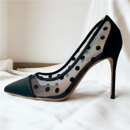 Fashion Women Shoes Sexy designer black lace mesh Hollow Out point toe stiletto Women's Pumps 12cm 10cm 8cm stripper heels