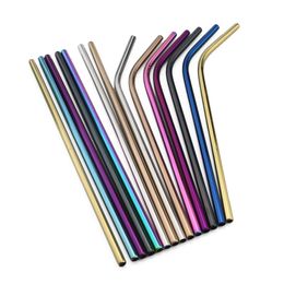 7 Colours New Portable Reusable Stainless Steel Straw 4pcs Set Straight Bent Straw Cleaning Brushs Drinking Set Wedding