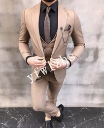 New Style One Button Handsome Peak Lapel Groom Tuxedos Men Suits Wedding/Prom/Dinner Best Man Blazer(Jacket+Pants+Tie+Vest) W316