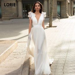 LORIE A-line Chiffon Wedding Dresses Boho 2020 Sleeveless Beach Bridal Gowns V-neck Open Back Princess Wedding Party Gowns