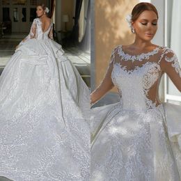 Plus Size Ball Gown Vintage Wedding Dresses 2021 Sheer Long Sleeves Lace Sequined Corset Back Custom Made Bridal Gowns vestido de novia