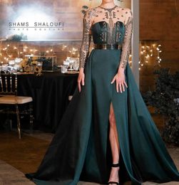 Evening dress Yousef aljasmi Kendal Jenner Women dress Kim kardashian Mermaid Green O-Neck Ball gown Silver Crystal Long sleeve