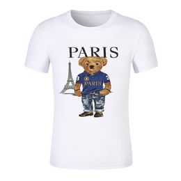 -Nuevo oso estilo de la camiseta de alta calidad de manga corta de París patrón de la ciudad poloshirt 100% algodón y oso impresión americana de la misma talla de camiseta