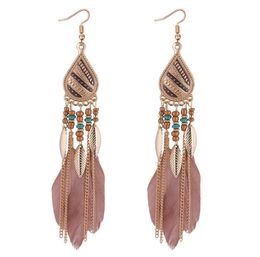 Bohemia Feather Earring for Women Fashion Jewellery Beads Tassel Dangle Long Earrings Dream Catcher Drop Earrings Gifts