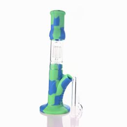 Hookahs 14 inches Silicone water bongs Perc Removable Straight 8 arms percolator Smoking WATERING Bong With Glass Bowl