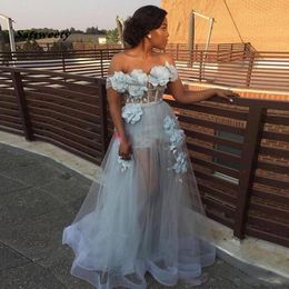 Elegant Prom Dress 2021 Off shoulder A-Line 3D flower Long Evening Gowns Plus Size women Formal Party Dresses robe de soiree