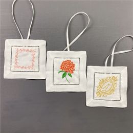 Set of 50 Home Décor Home Fragrances Sachet Bags with Hemstitched Embroidered Floral Linen Sachet 6x6-inch