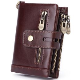 Luxury Mens Genuine Leather Wallet With Zipper Money Clip Designer Credit SIM Card Holder Coin Purses Pouch Wedding Gifts For Man