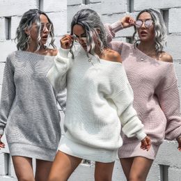 Sexy Off Shoulder Knitted Sweaters Women Casual Pullovers Loose knitwear Sweater Lantern Sleeve Autumn Winter Lady Jumper Streetwear New