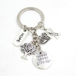 New Arrival Wholesale Inspiration Keychains Keyrings Hope Ribbon never give up life tree charms key chain Jewelry Gift