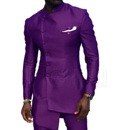 Abiti da uomo Blazer Elegante abito da sposa in raso africano Abito da sposo slim Abiti da lavoro Tuxedo Blazer su misura Kaftan 2 pezzi