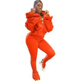 Fashion Women Sexy Backless Two Piece Pants Outfits Set Puff Sleeve Hooded Zippers Sweatshirts and Pleated Split Pants Tracksuits