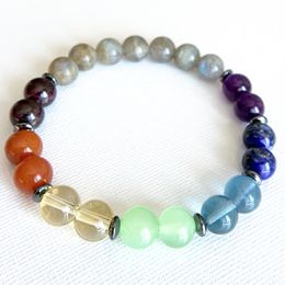 MG0781 New Design Dainty Labradorite Beaded Bracelet 7 Chakra Gemstone Stacking Bracelets Stretch EMF Protection Bracelet