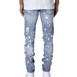 Men Paint Ripped Jeans Hollow Out Middle Waist Skinny Trousers with Pockets Casual Style Bottoms1193m