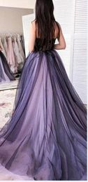 Purple and Black Gothic A Line Wedding Dresses Strapless Appliques Lace Tulle Plus Size Wedding Dress Bridal Gowns Vestidos De Noi260l