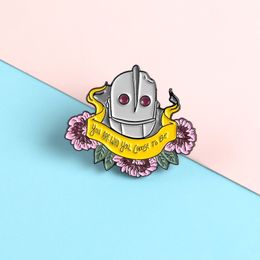 European-American style fashionable creative flower ribbon winding steel helmet robot Personalised pin badge brooch