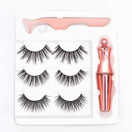 3 Pairs Handmade Magnetic Eyelashes & Eyeliner Kit with Lashes Tweezer Thick Natural Fake Lashes Extensions Glue-free DHL Free