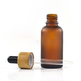 30ml round frosted Cosmetic glass dropper bottle Serum essential oil bottles with Bamboo Cap Pipette Vial