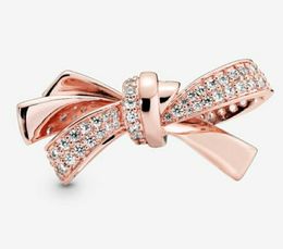 925 Silver Beads Sparkling rose gold Bow Charms Rracelet Fits European For Pandora Style Jewelry