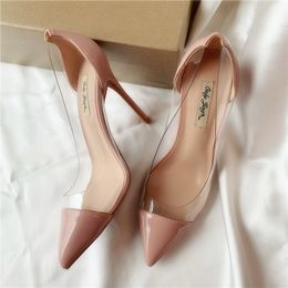 Casual Designer Sexy Lady Fashion Women Shoes Nude patent leather clear point toe stiletto Women's Pumps 12cm 10cm 8cm stripper heels