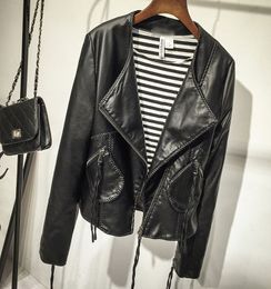 Top Quality Original Design Women's female's neckless slim sleeve Leather Jacket Blazer new Punk DJ leather short jacket Motorcycle Jacket