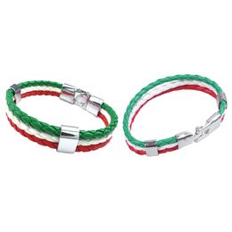 -Pulsera de joyería de 2 piezas, brazalete de la bandera italiana, aleación de cuero, para mujeres para hombres, ancho rojo blanco de 14 mm - longitud 20 cm de longitud