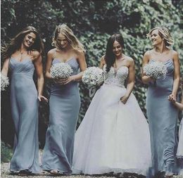 2021 Dusty Blue Bridesmaid Dresses Spaghetti Straps Ruched Pleats Custom Made Plus Size Floor Length Mermaid Maid of Honor Gown