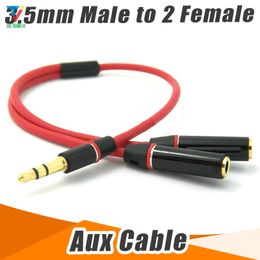 100pcs/lot 3.5mm male 1 to 2 female Metal branch red audio cable splitter earphone Lovers sweethearts aux cable