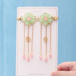 FORSEVEN New Vintage Gold Color Long Tassel Pendant Hairgrips Clips Chinese Hairpins for Cosplay Women Girls Hanfu Dress Costume