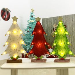 LED Christmas Tree Tabletop Decoration Red Green White Gold Sequin Cloth LED Battery Desk Decoration for Xmas New Year
