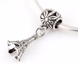 Wholesale - MIC IN STOCK 100 Pcs/lot alloy Eiffel Tower Beads Charms pendant Dangle Beads Charms Fit European Bracelet