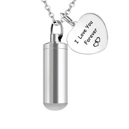 Stainless Steel Cylinder Shape Cremation Urn Memorial Jewellery Ashes Pendant Keepsake With Fill Kit-I love you forever