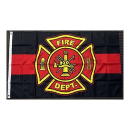 Red and Black Fire Department Polyester Flag 150x90cm 3x5ft Printing Polyester Outdoor or Indoor Club printing Banner and Flags Wholesale