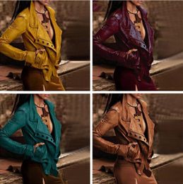 Women Jackets Leather Coat European American Style Long Sleeve Pocket Overcoat Fashion Designer Outerwear with Single-breasted Tops LSK1231