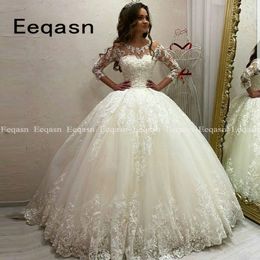 Luxury Vestido de noiva Princess Ball Gown Wedding Dresses 2020 3/4 Sleeve Applique Lace Princess Bridal Dress Custom Made