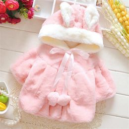 2020 Winter New Warm Cloak Colour High Quality Cotton Girls Shawl Plush Warm Coat Cute Rabbit Ears Princess Shawl Coat Children Clothing