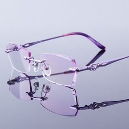 Sunglasses Women Reading Glasses Rimless Frame Purple Female Hyperopia High Clear Lens Frameless Ladies For Elderly Presbyopic Eye