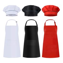 Wholesale Children child Kids Apron Sleeves Hat Set Big Pocket Kitchen Baking Painting Cooking Craft Art Bib Apron Sets