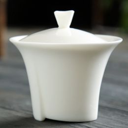 White porcelain big bowl tea tureen Vintage ceramic gaiwan fat jadeJapanese handmade sancai art accessories home decor